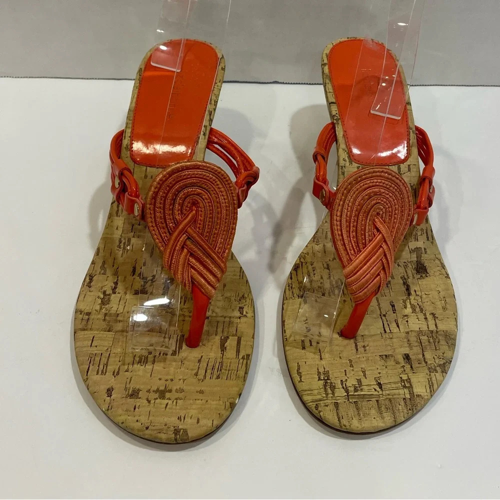 Liz Claiborne orange thong wedge heel sandals shoes size 9 1/2 M